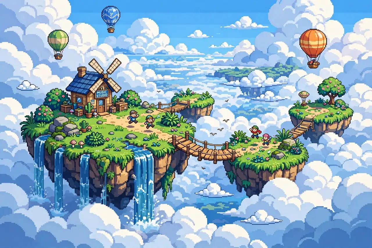 Floating islands in the sky with waterfalls