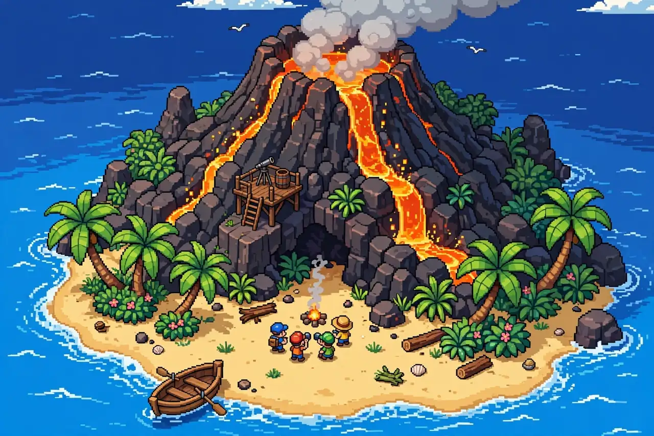 A smoking volcano island