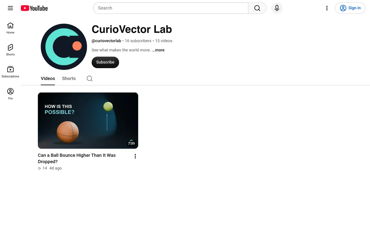 Screenshot: the CurioVector Lab YouTube channel