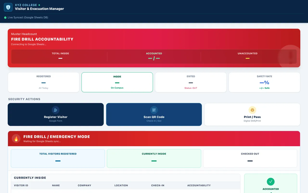 Screenshot: EzDrill, the visitor and evacuation manager