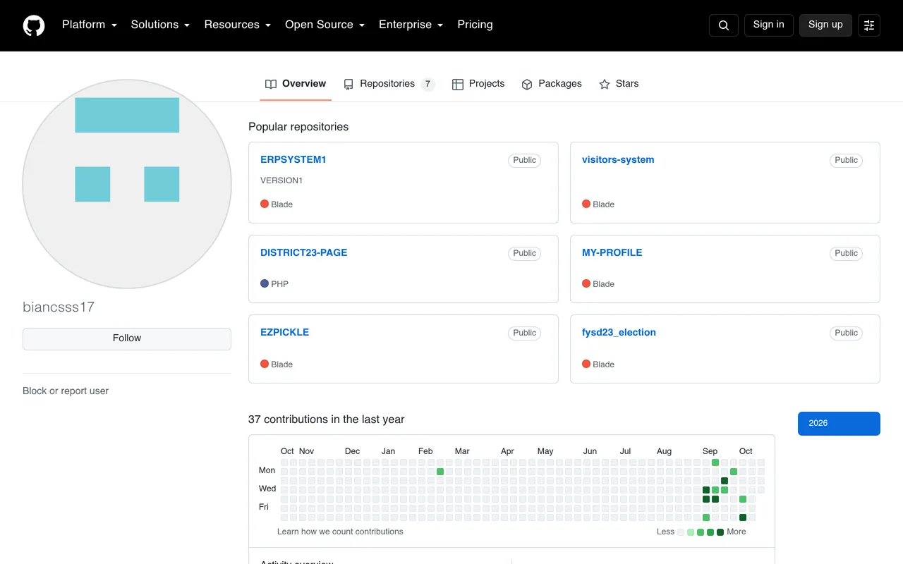Screenshot: Bianca Salada's GitHub profile