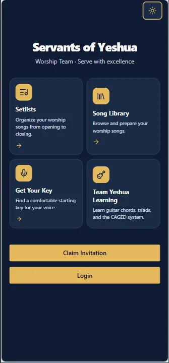 Screenshot: the Team Yeshua home screen