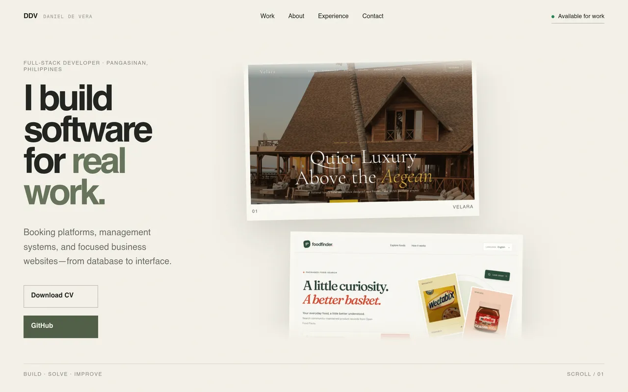 Screenshot: Daniel De Vera's developer portfolio