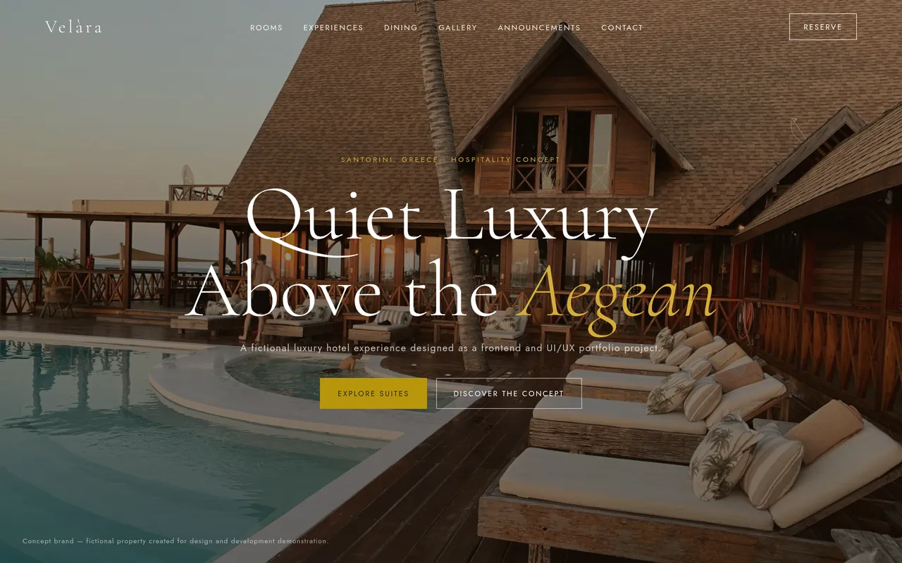 Screenshot: the Velara Hotel website