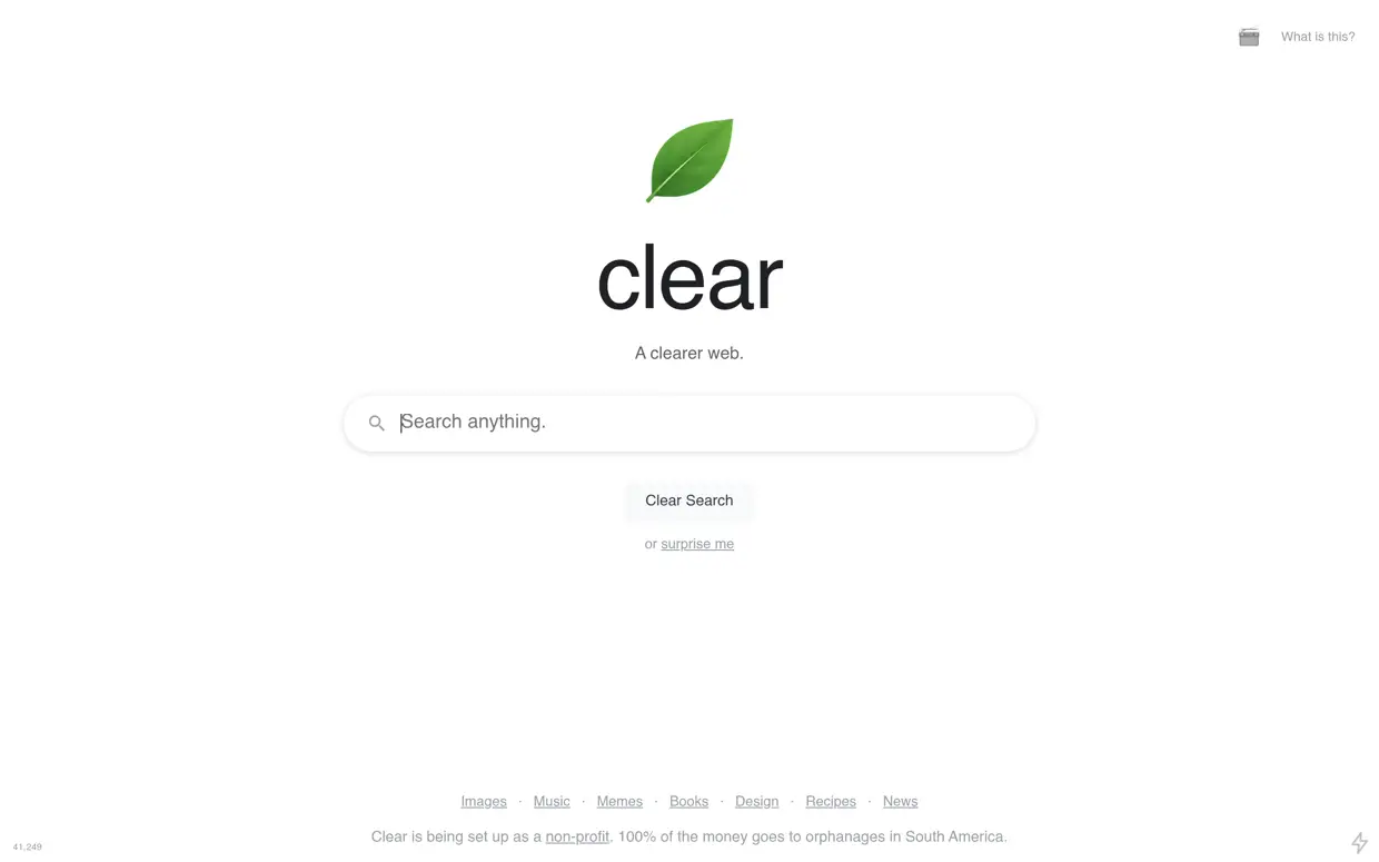 Screenshot: the Clear homepage