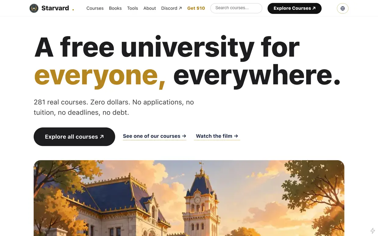 Screenshot: the Starvard homepage