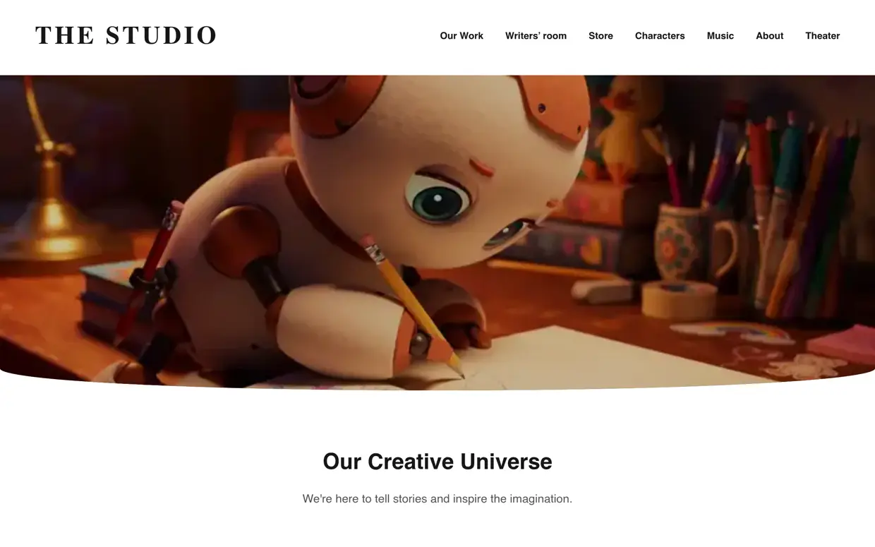Screenshot: The Studio homepage