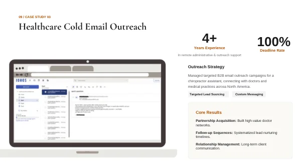 Angel Gomez portfolio slide: Case study: healthcare cold email outreach