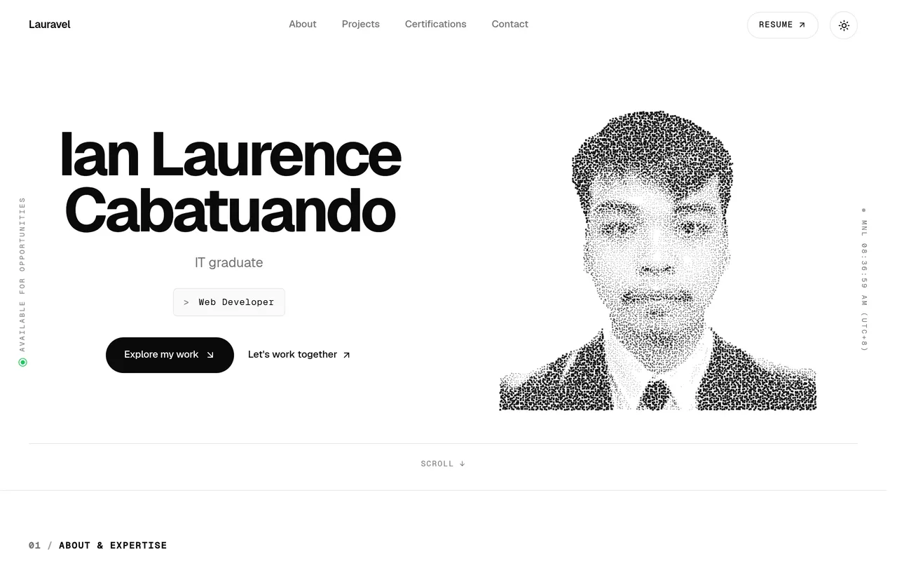 Screenshot: Ian Laurence Cabatuando's portfolio homepage