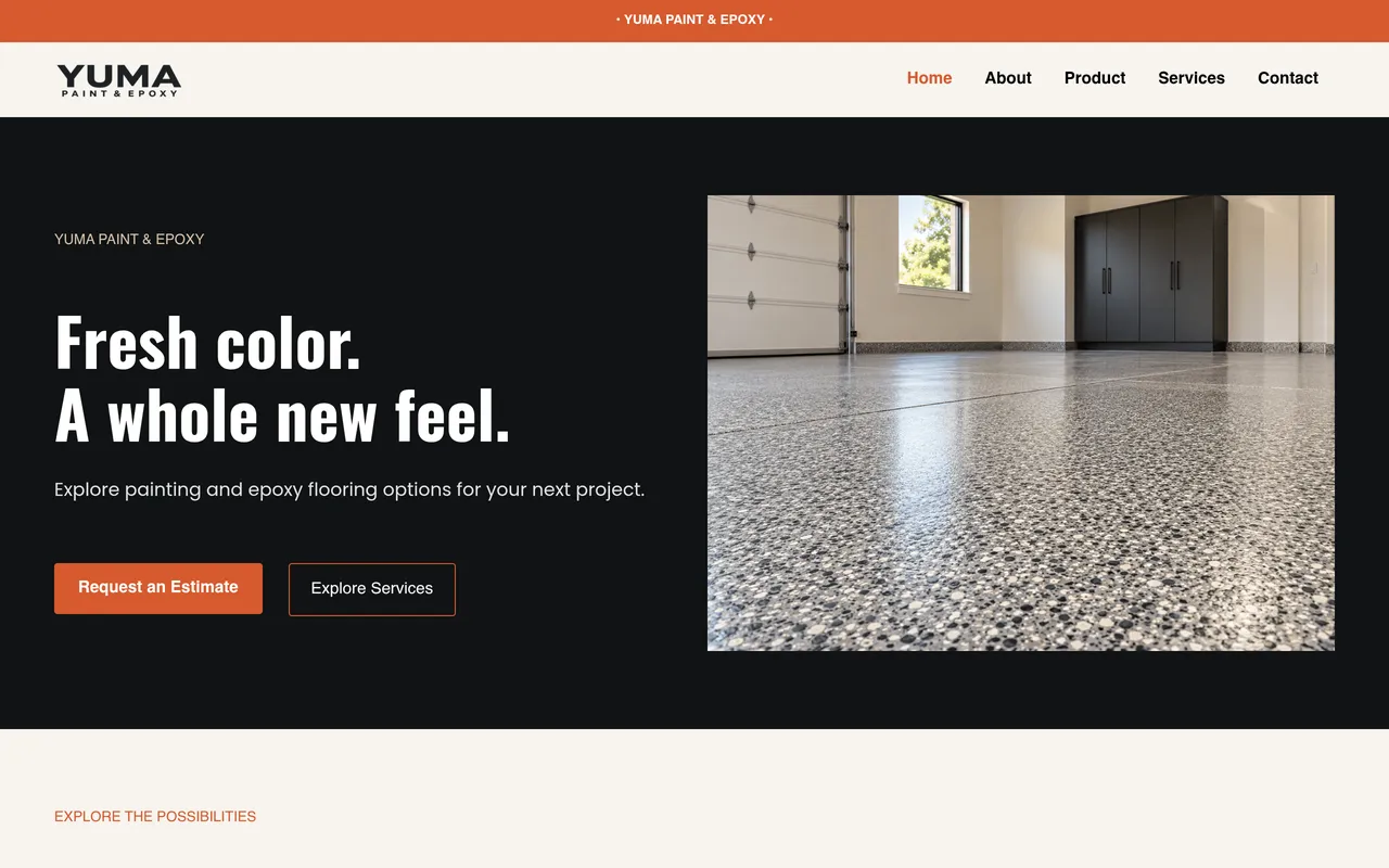 Screenshot: the Yuma Paint and Epoxy homepage