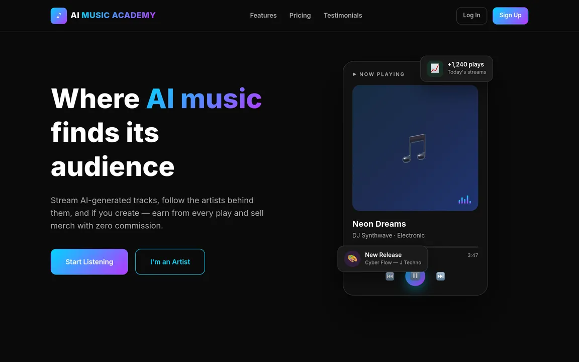 Screenshot: AI Music Academy's homepage