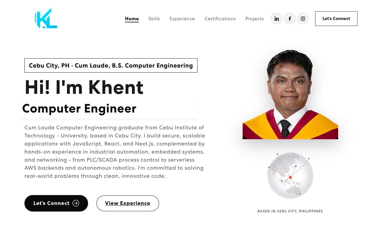 Screenshot: Khent Lloyd Cases's portfolio homepage