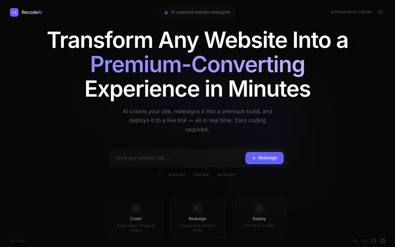 Screenshot: Recode, AI website redesigns in minutes