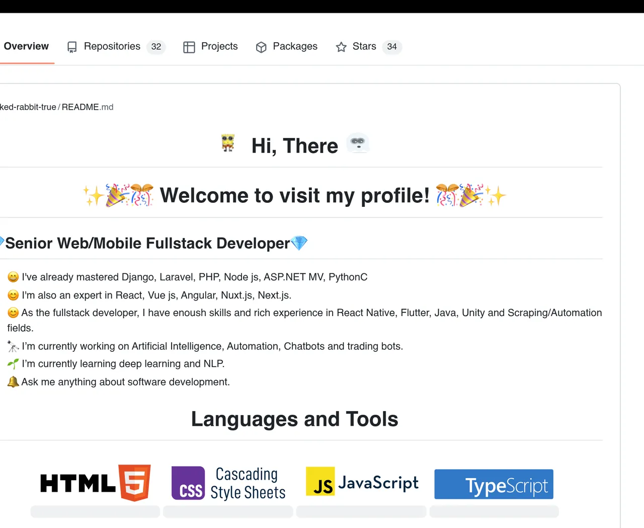 Screenshot: Laude Lanoy Mikhil's GitHub profile and README