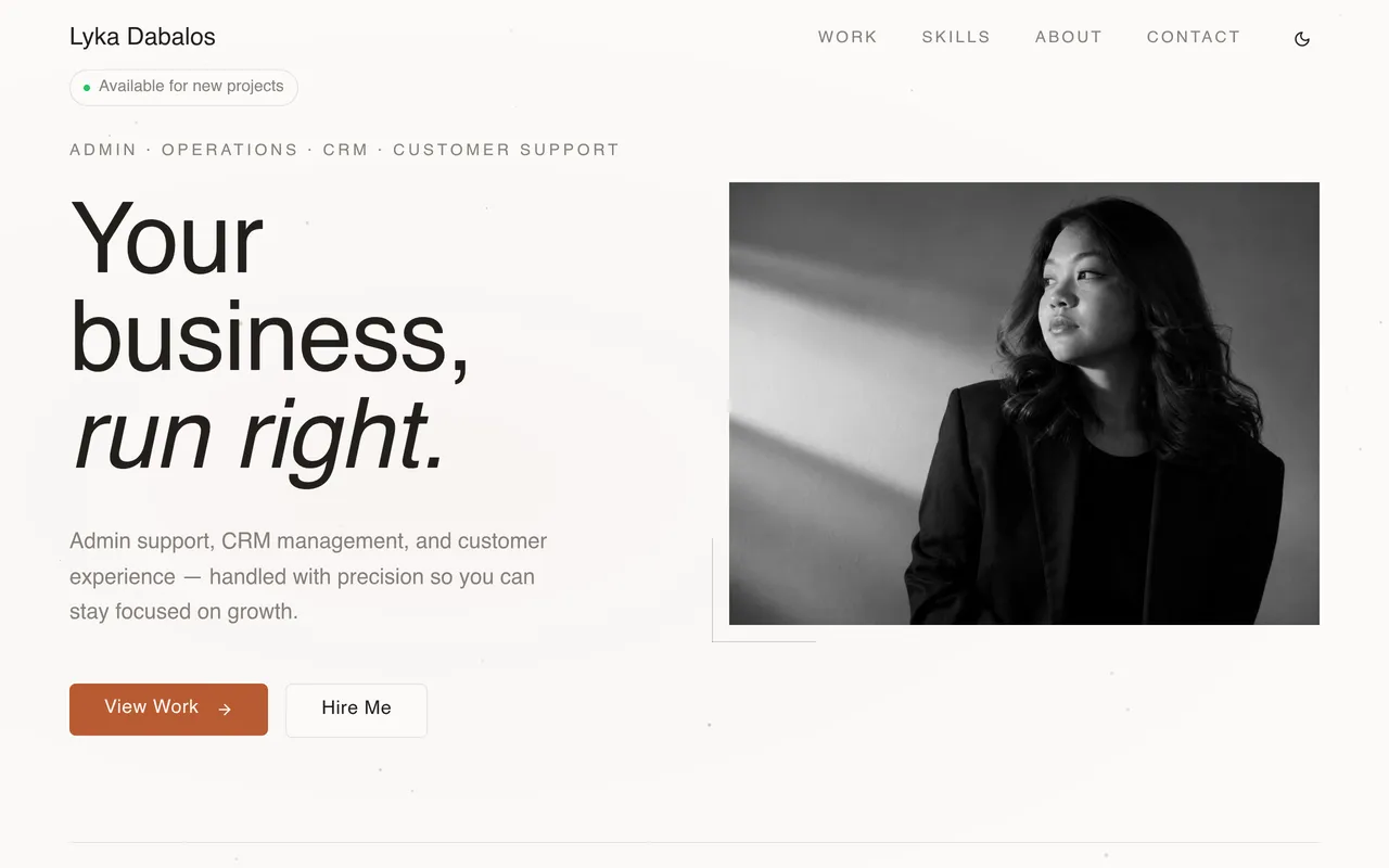 Screenshot: Lyka Dabalos's operations portfolio