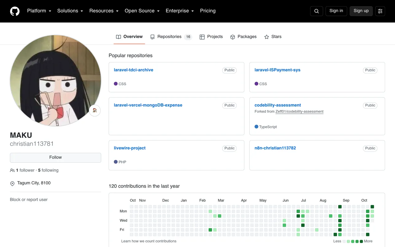 Screenshot: Marc Fernandez's GitHub profile