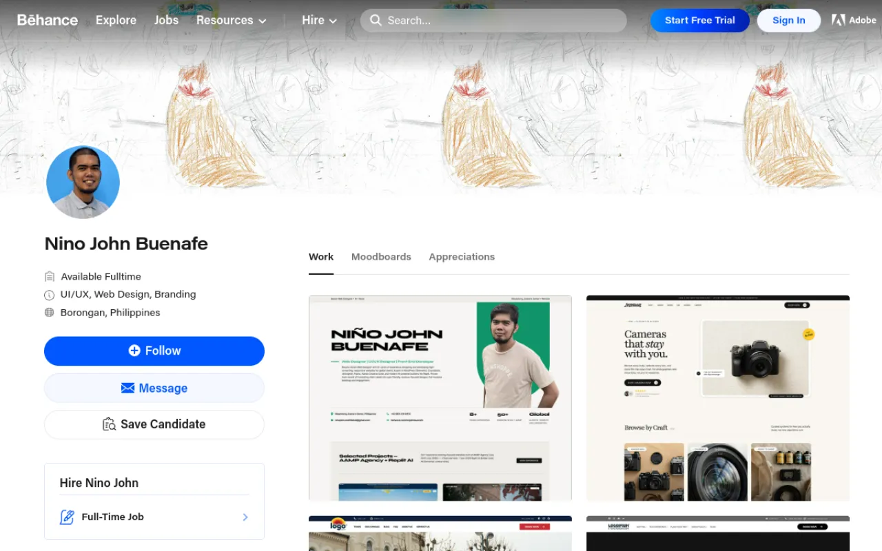 Screenshot: Nino John Buenafe's Behance portfolio