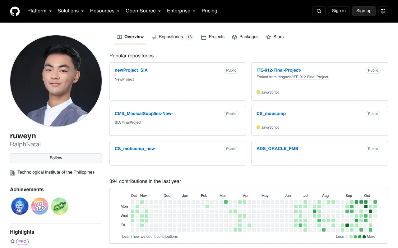 Screenshot: Ralph Natal's GitHub profile
