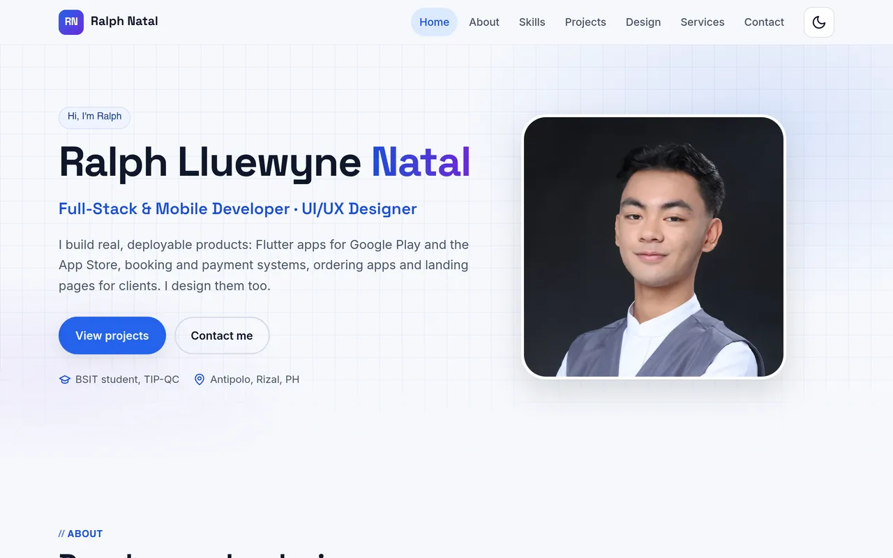 Screenshot: Ralph Natal's developer portfolio