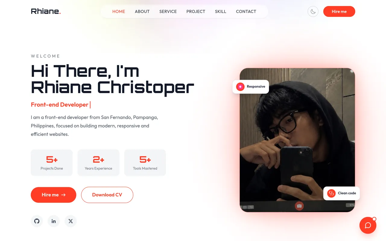 Screenshot: Rhiane Christoper Estrada's portfolio homepage