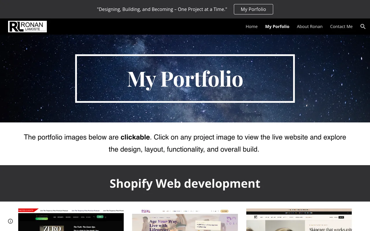 Screenshot: Ronan Amiel Lamoste's portfolio