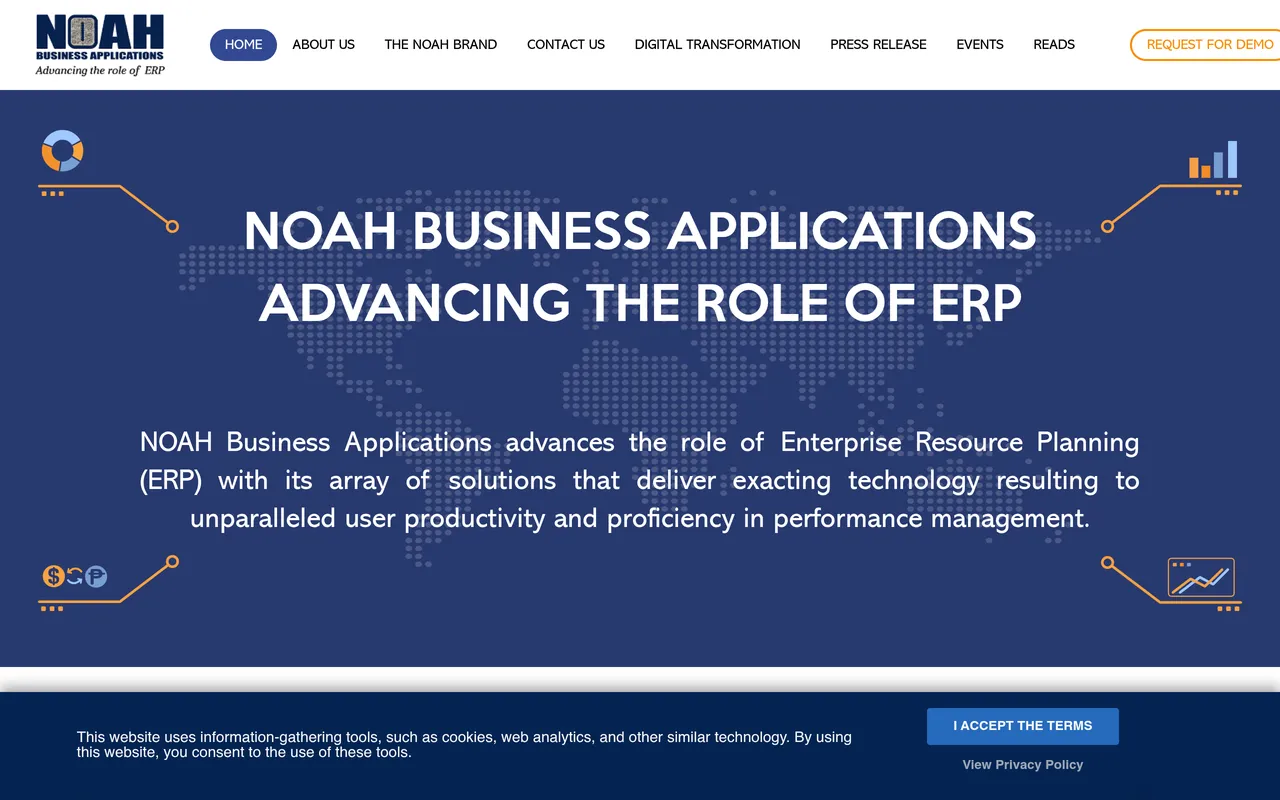Screenshot: the Noah Business Applications homepage