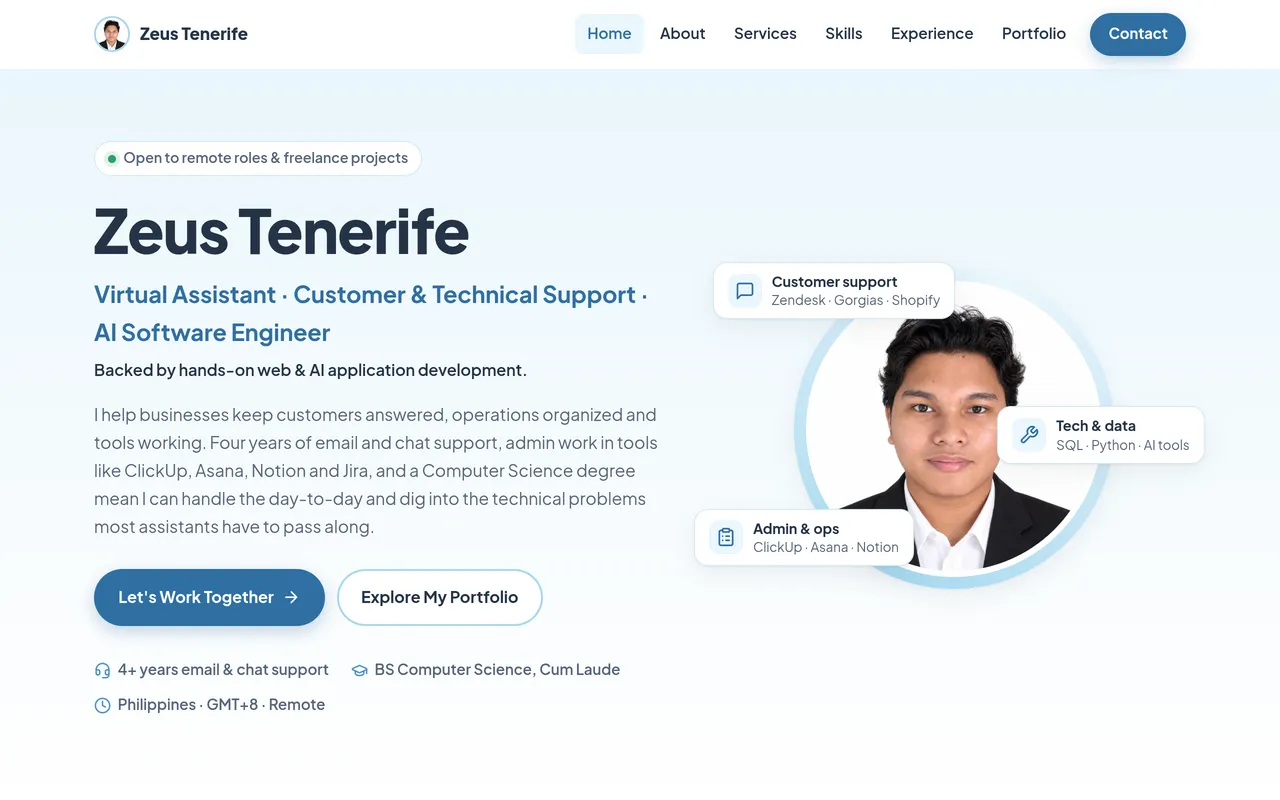 Screenshot: Zeus Tenerife's portfolio homepage