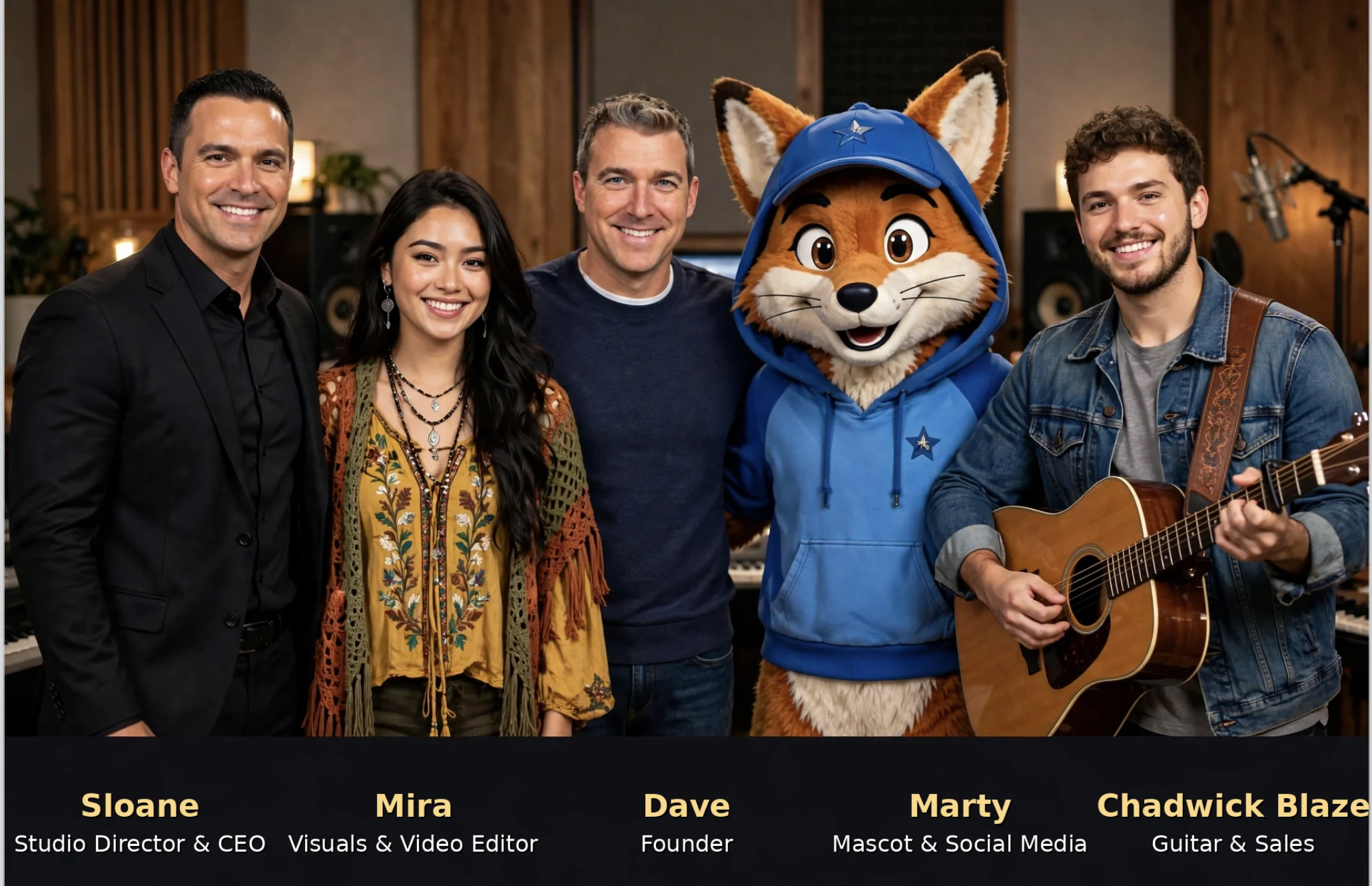 The Studio team: Sloane, Mira, Dave, Marty, and Chadwick Blaze