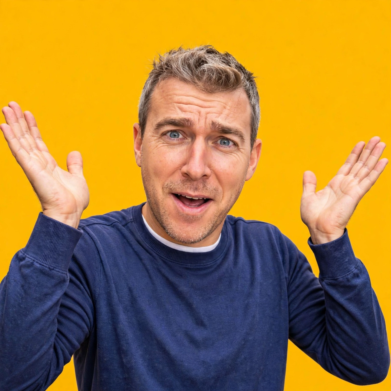 Dave, confused, hands up