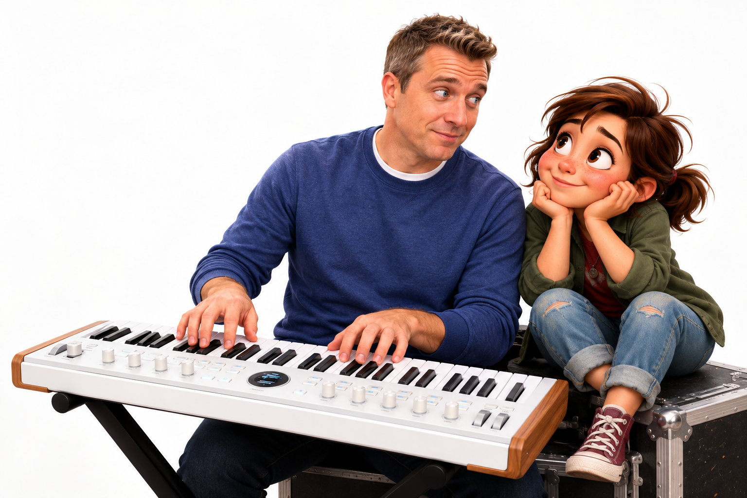 Dave at the keyboard with Sally watching