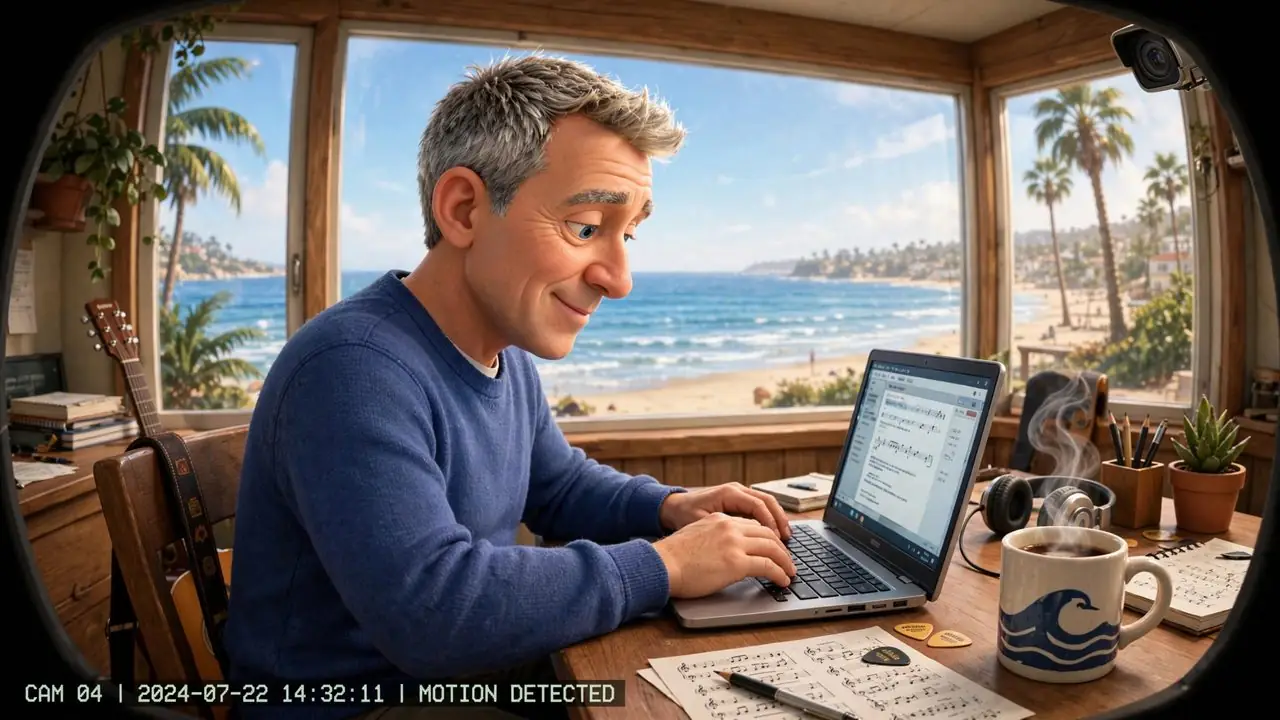 Camera 2: Dlaney on the laptop by the window