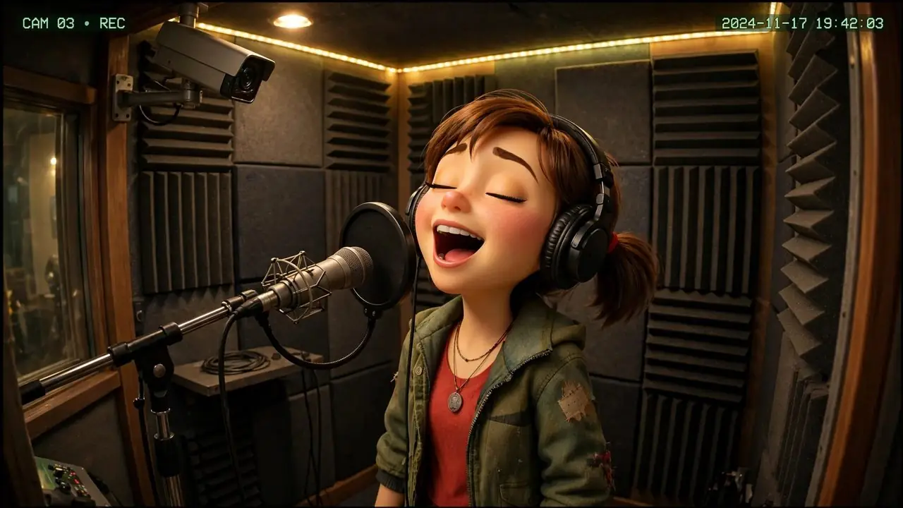 Camera 3: Sally at the mic in the recording booth
