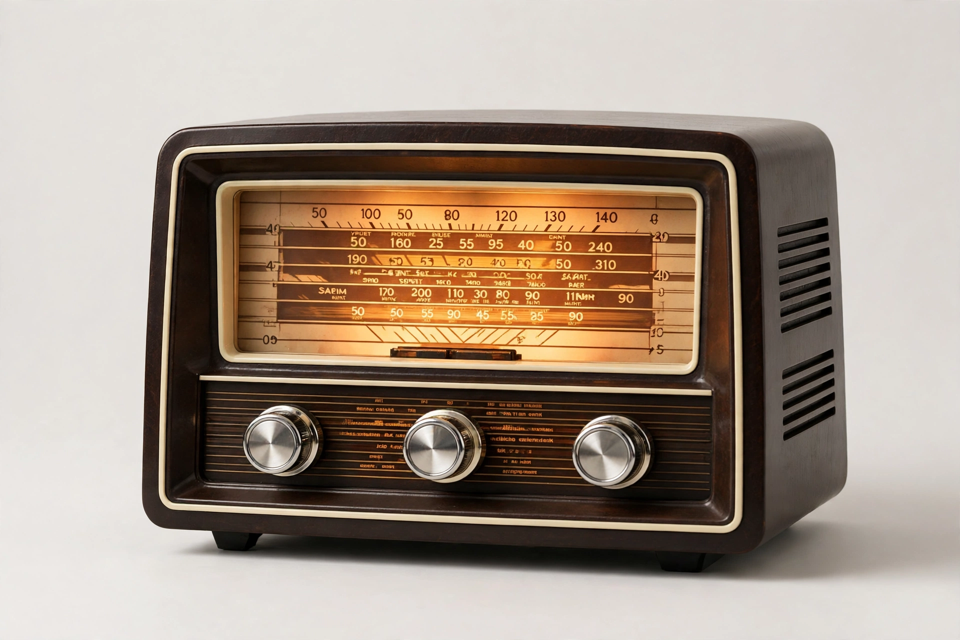 Vintage tube radio with glowing amber dial