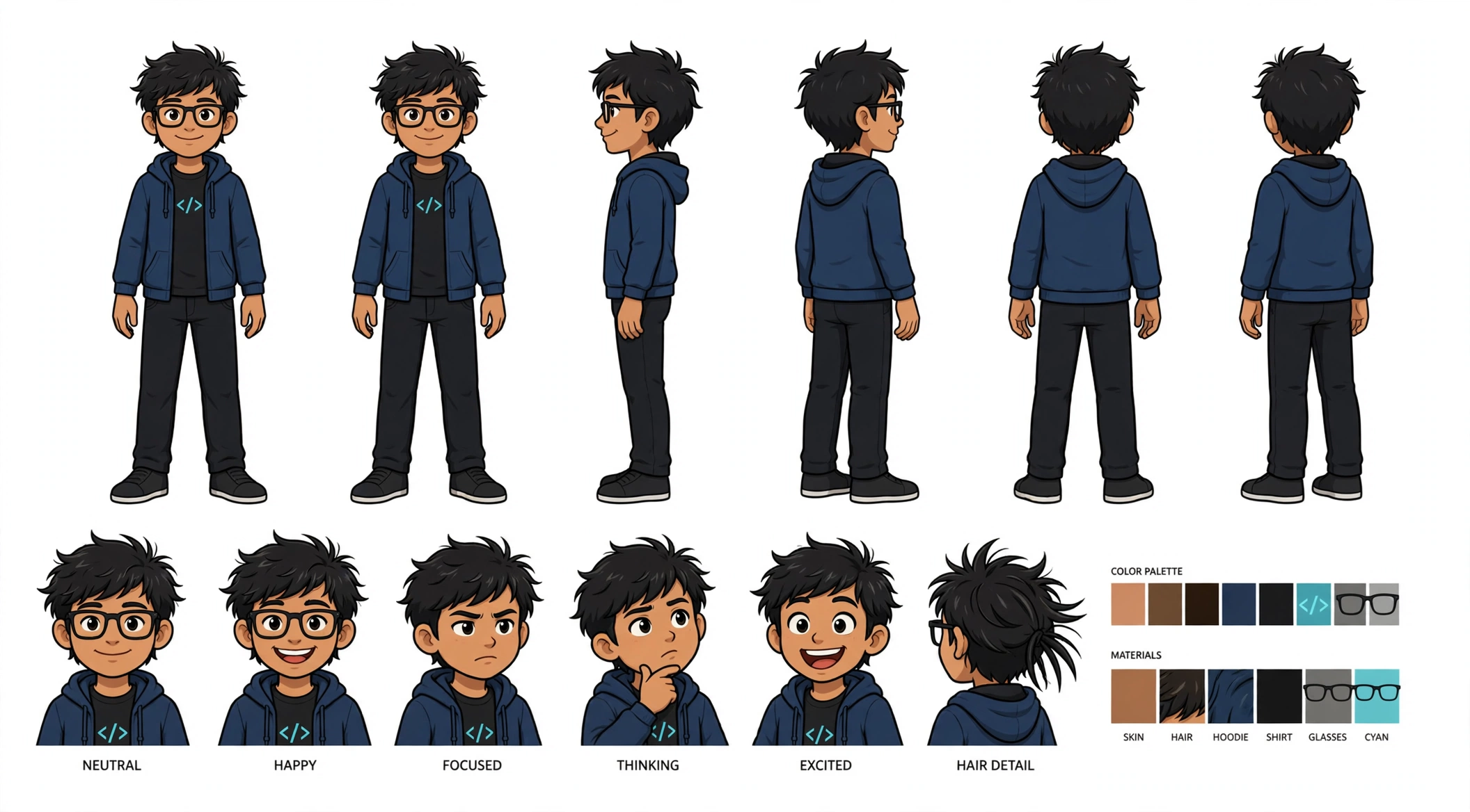 Dinesh character reference sheet
