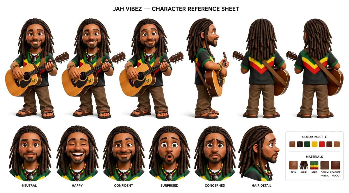 Jah Vibez character reference sheet