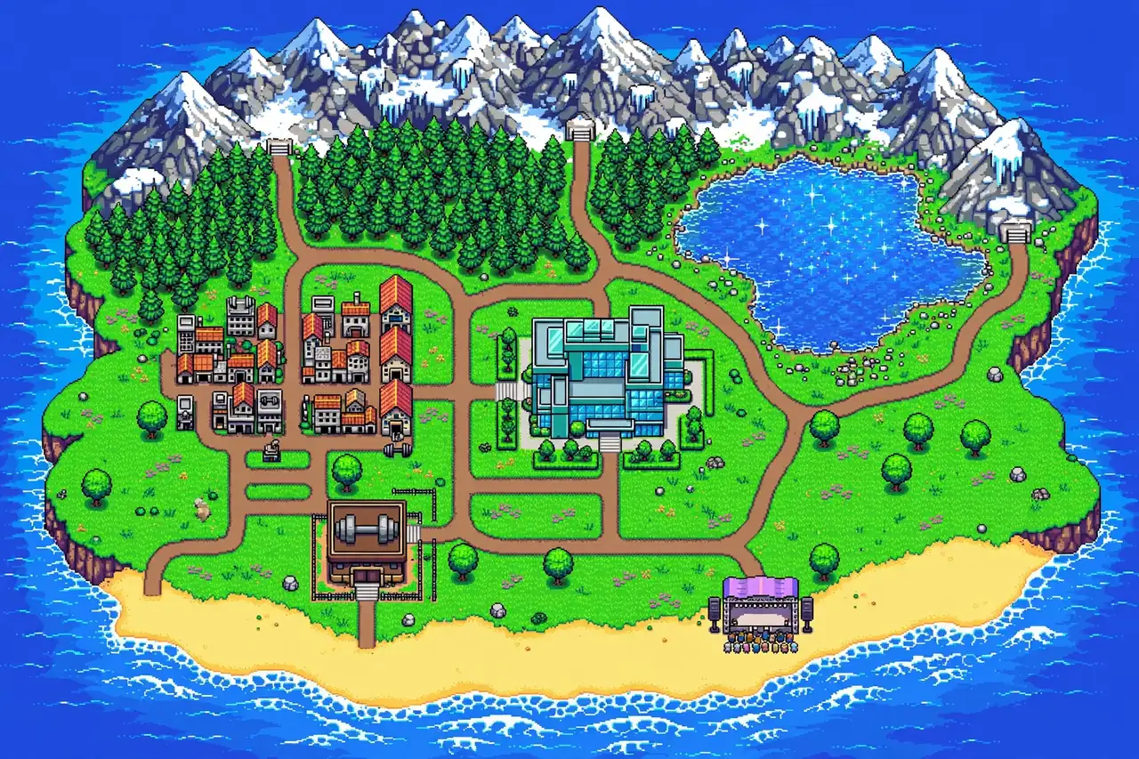 Pixel art world map of E2