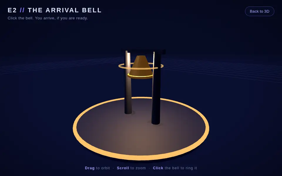 The bronze E2 arrival bell on its plaza