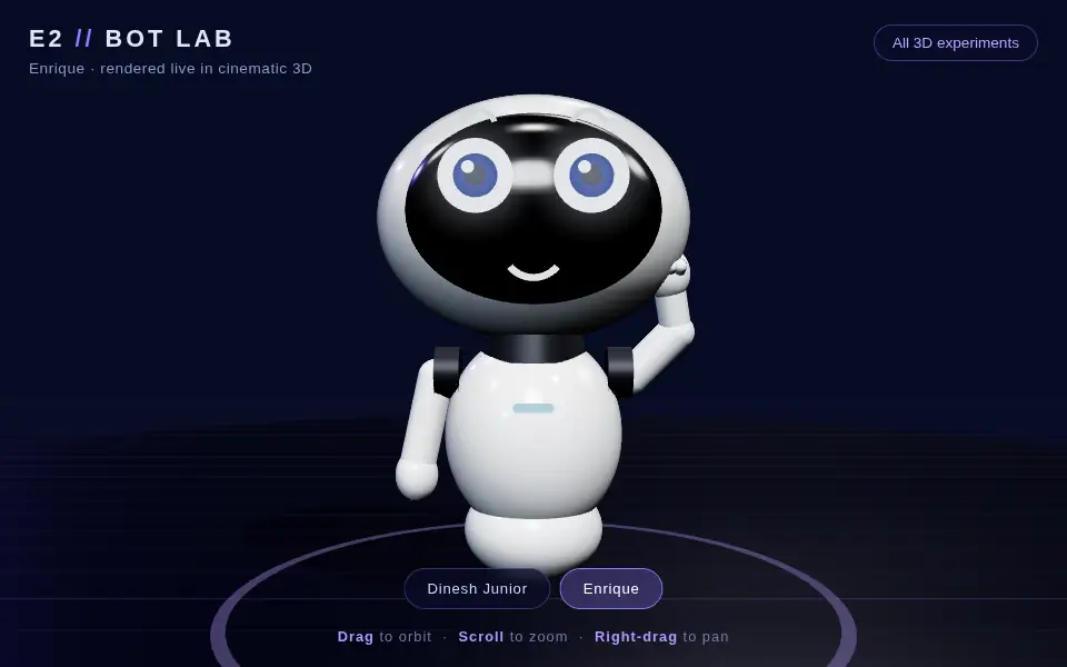 The Bot Lab: Enrique and Dinesh Junior in high-res cinematic 3D