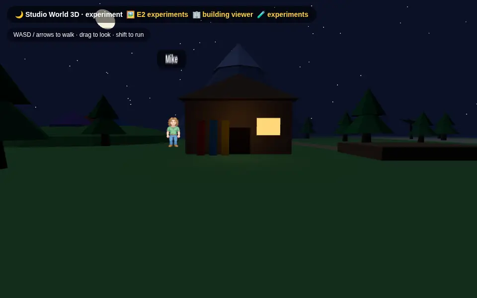 The world test at night with a lit cabin