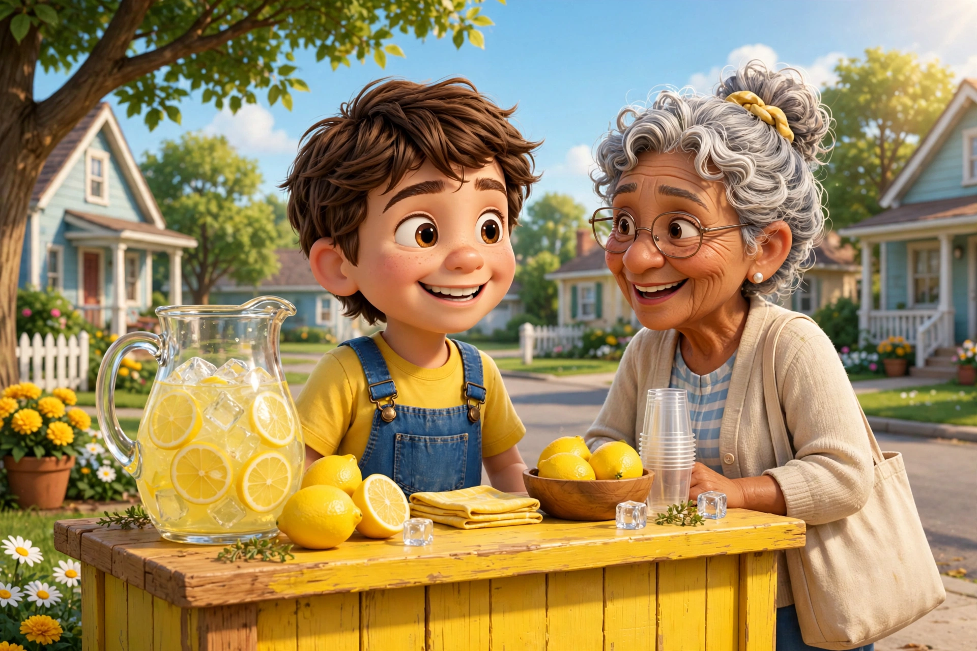 Leo's little yellow lemonade stand on its first day