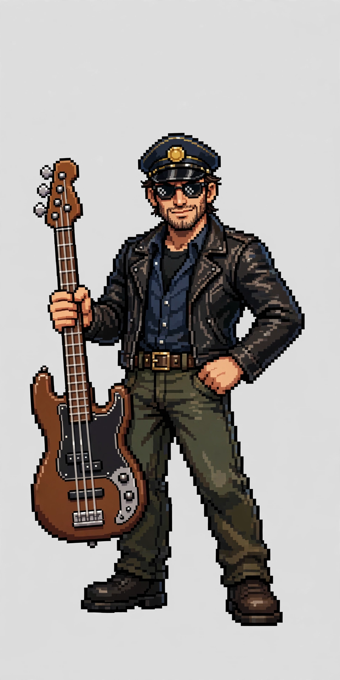 Jaylen Bass as a 16-bit bus driver character with a bass guitar