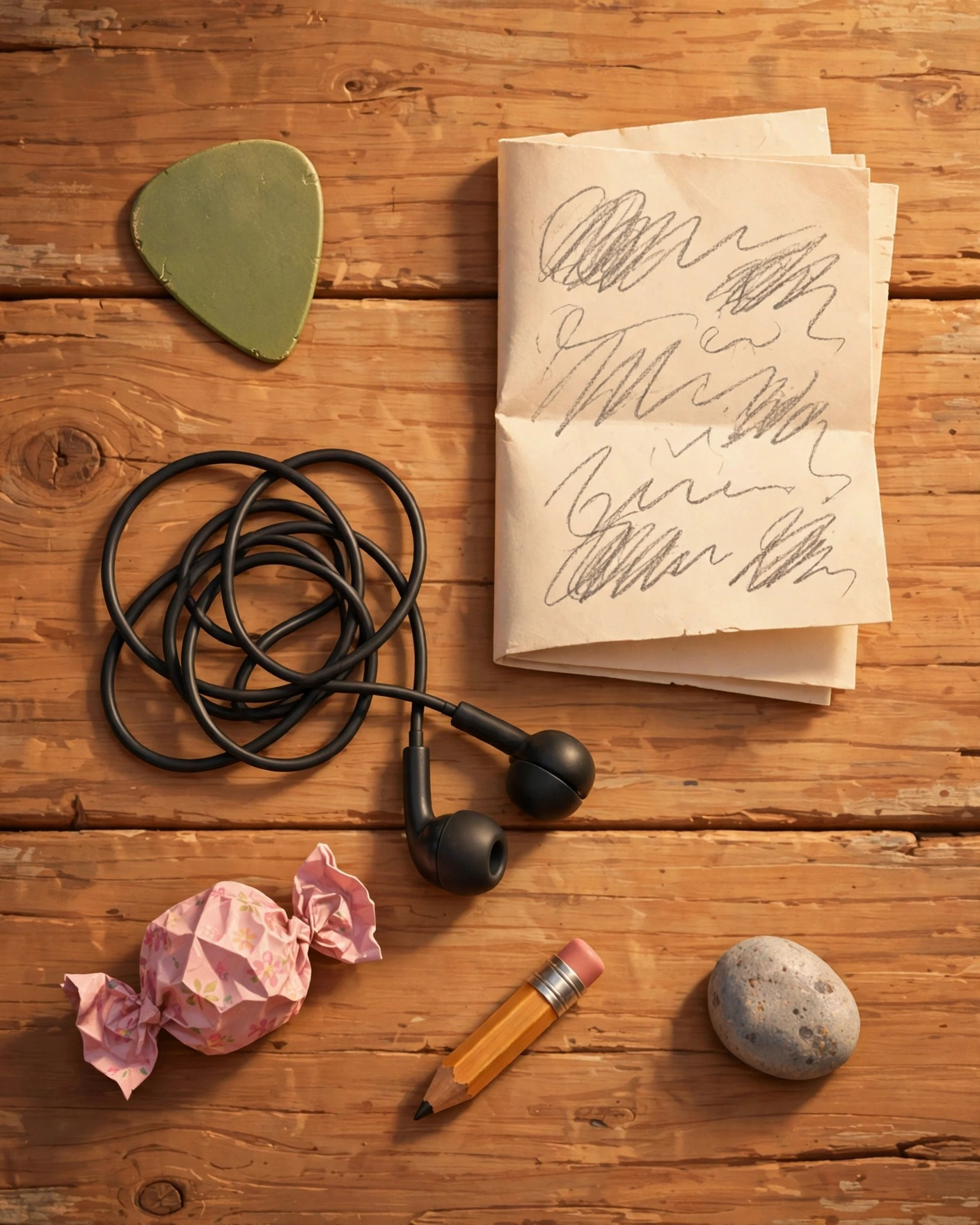 Flat-lay of the contents of Sally's jacket pockets