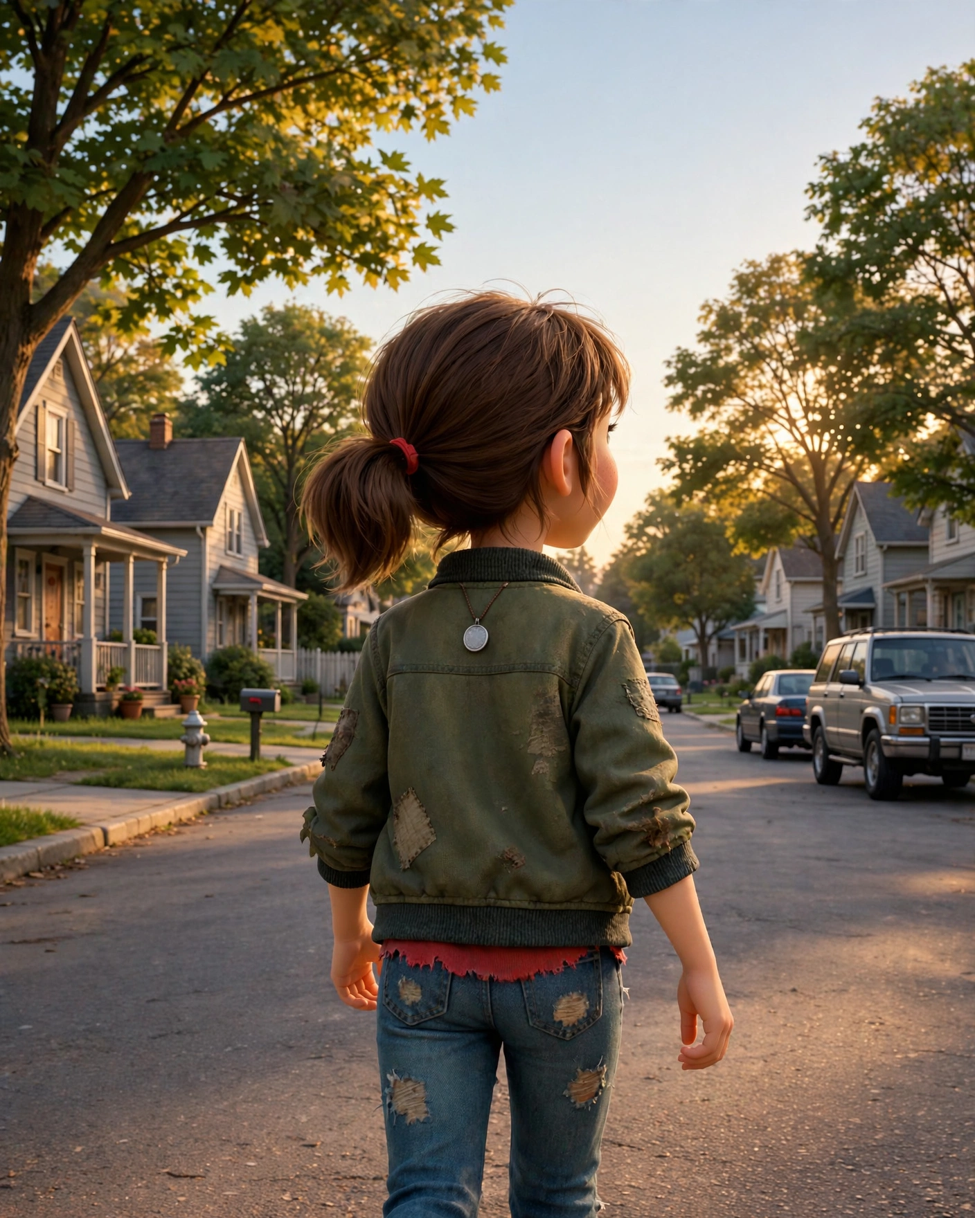 Sally walking down her street