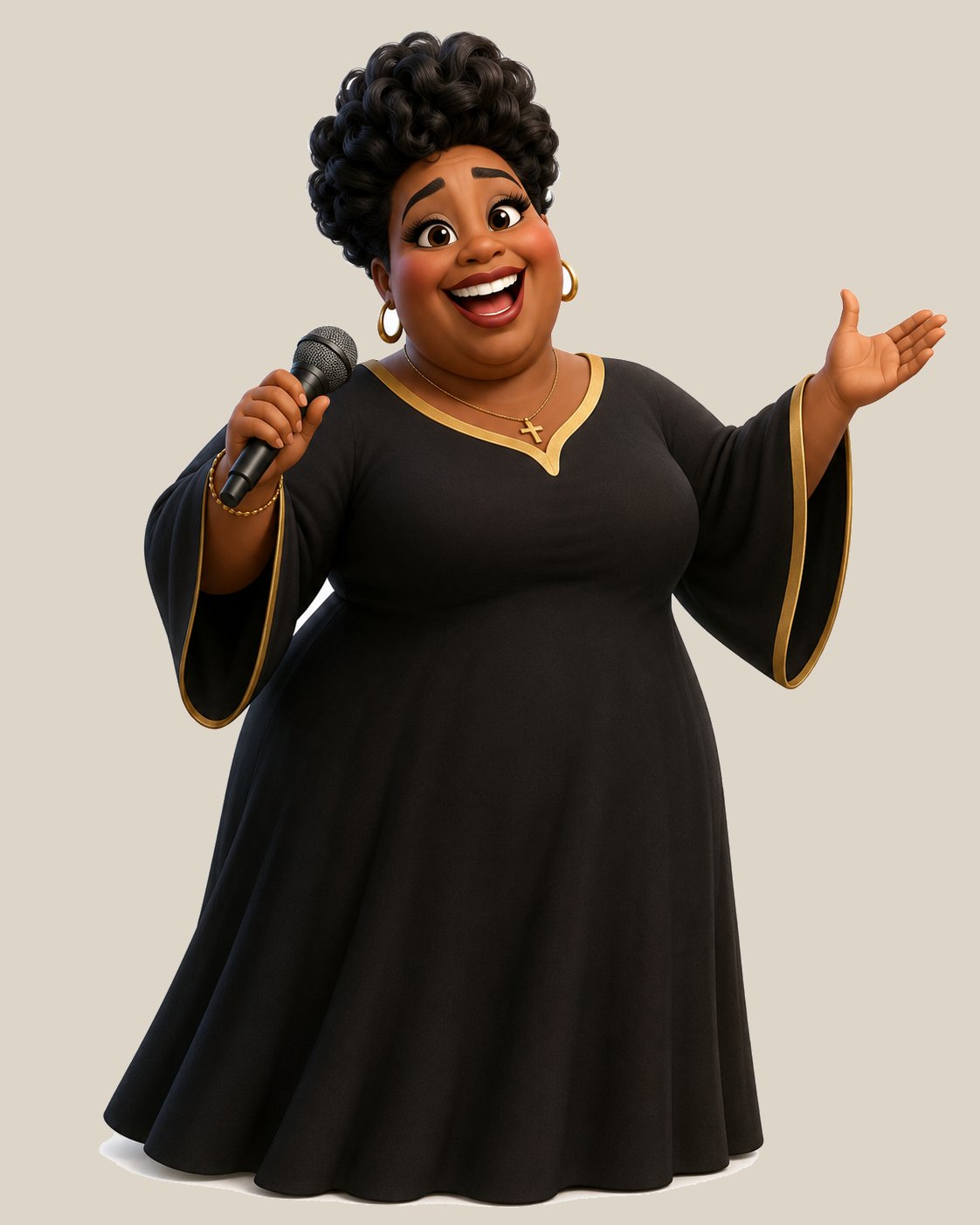 Haddie singing in a black robe with gold trim