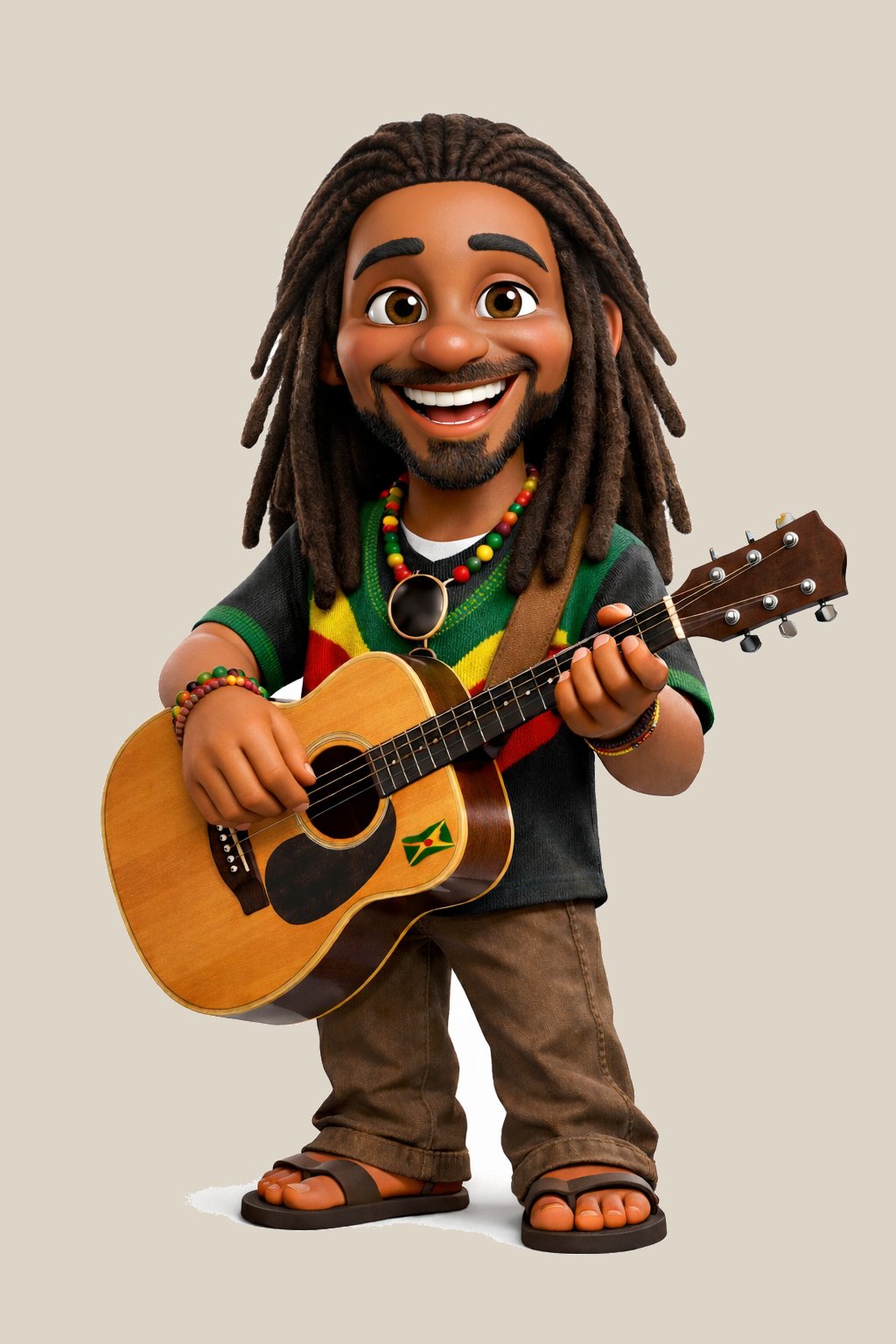 Jah Vibez smiling and playing island guitar