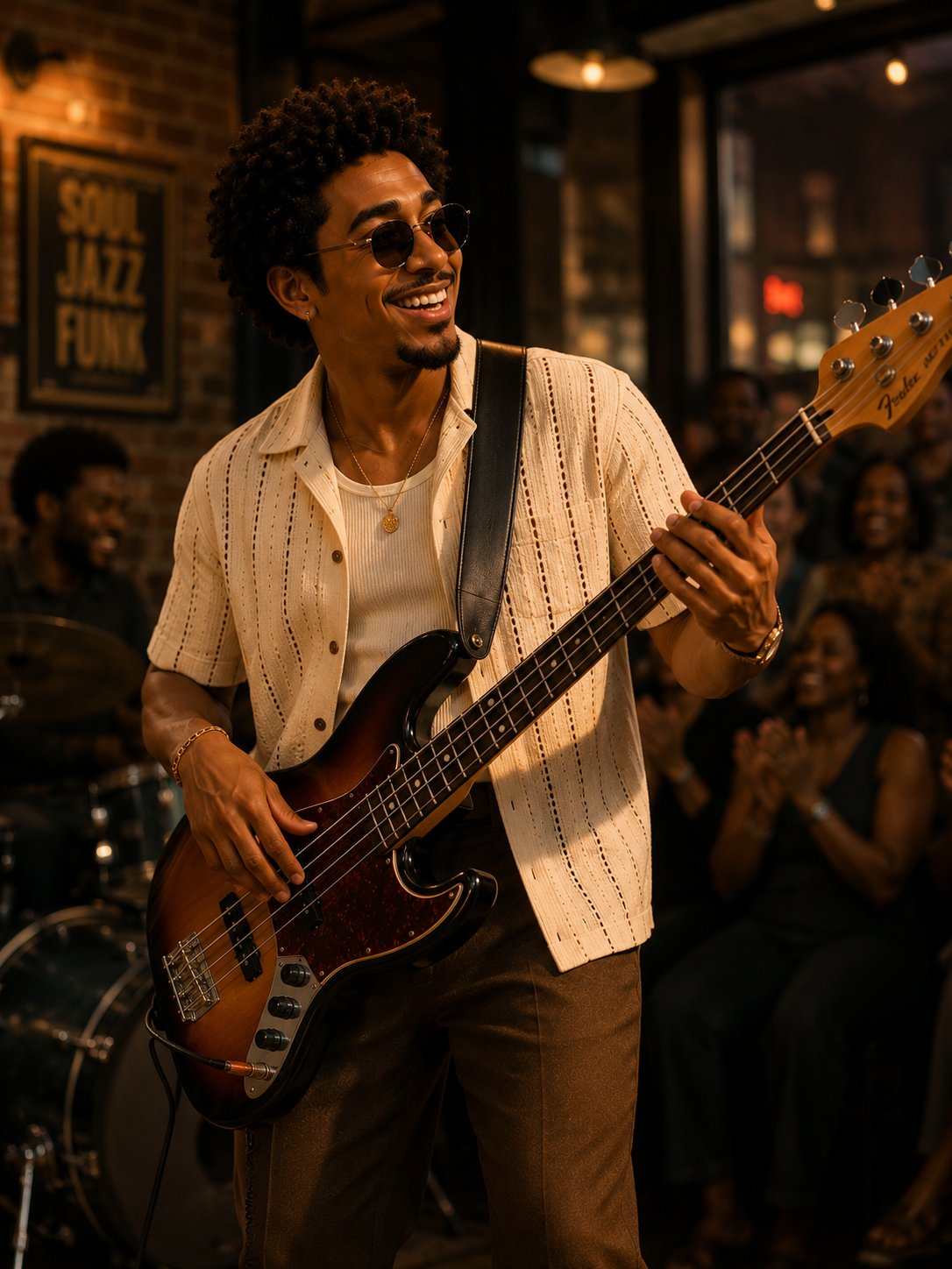 Jaylen Bass performing with his bass guitar