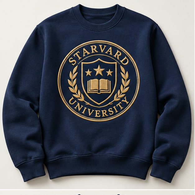 Navy Starvard crewneck sweatshirt with gold seal