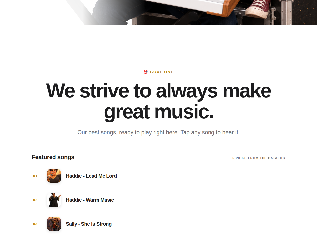 Music section from the Website in a Box template