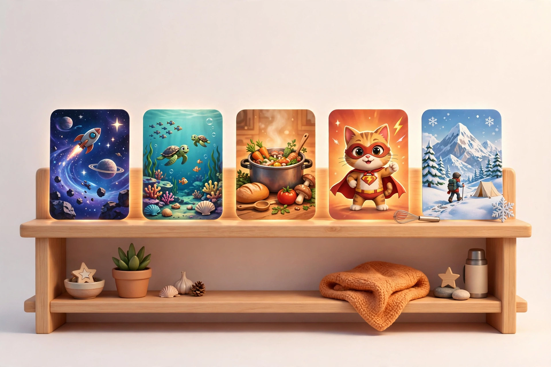 A shelf of colorful film projects side by side