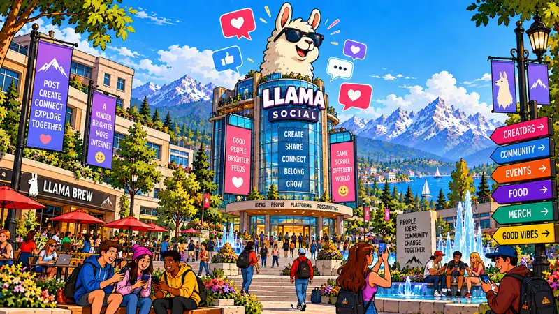 Llama tower in flat 2D cartoon style